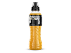 Gele sportdrank met mangosmaak in een fles met een zwarte dop en etiket.