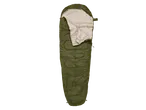 CRIVIT Mummy Sleeping Bag in olive green with a light beige interior, partially unzipped.