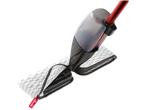 Vileda Wischmop-Set «Spray» com cabo vermelho e tanque cinzento sobre fundo preto.