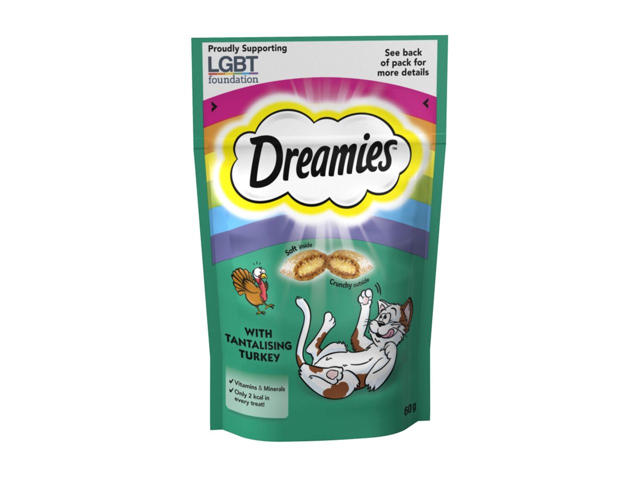 Dreamies cat treats with turkey: crunchy outside, soft inside.