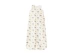 Baby sleeping bag with elephant, rainbow, and sun patterns on a white background.
