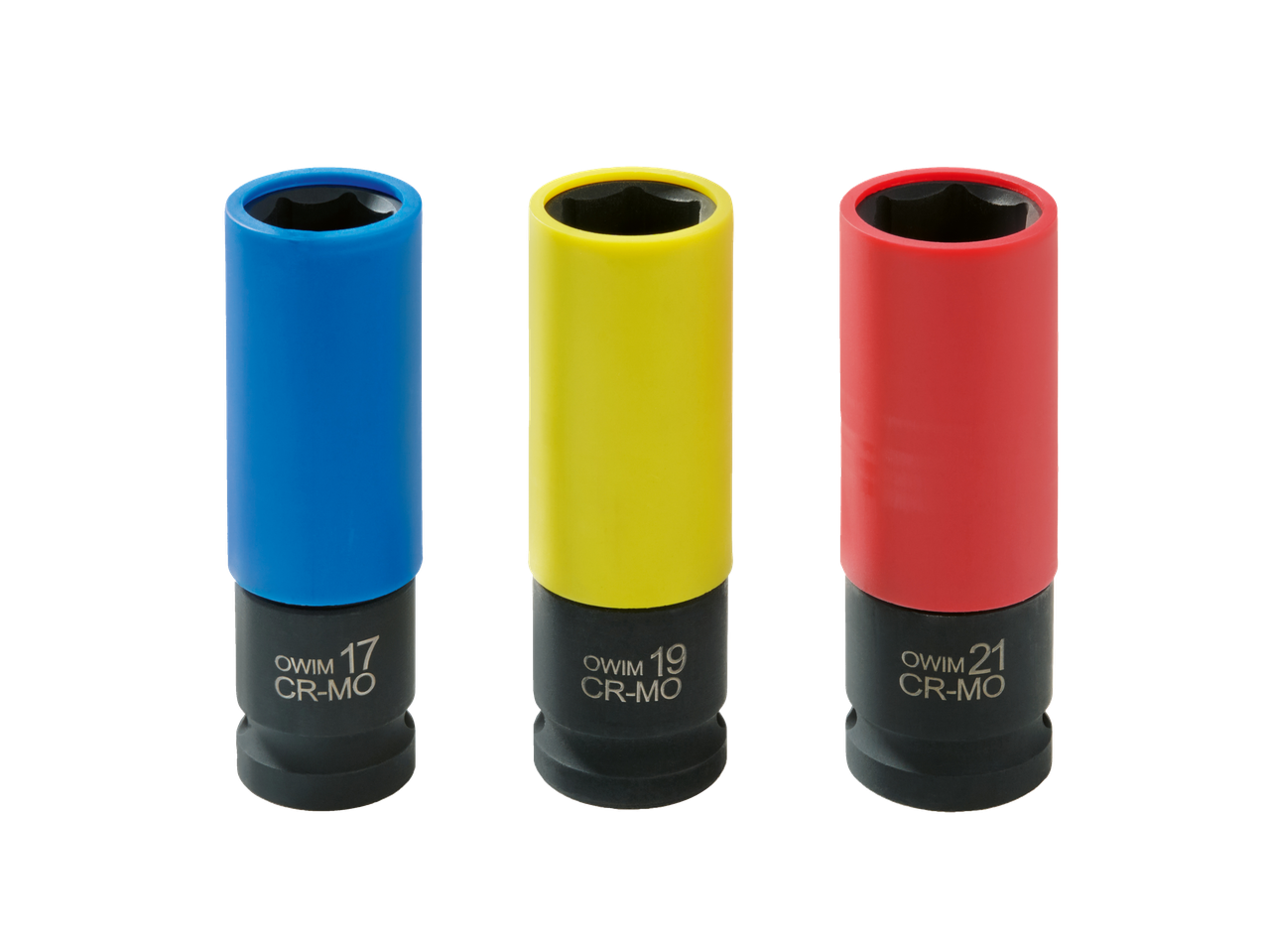 Σετ κρουστικών καρυδιών PARKSIDE OWIM 17, 19, 21 CR-MO σε μπλε, κίτρινο και κόκκινο.