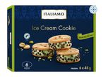 Ice cream cookie box with pistachio flavor, 6 pieces, 6x48g, frozen.