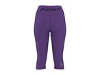Purple women's cropped sports leggings with a logo on the waistband.