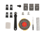Crelando® siuvimo reikmenys: adatos, antpirščiai, smeigtukai, kreida, žymėjimo ratukas ir kt.
