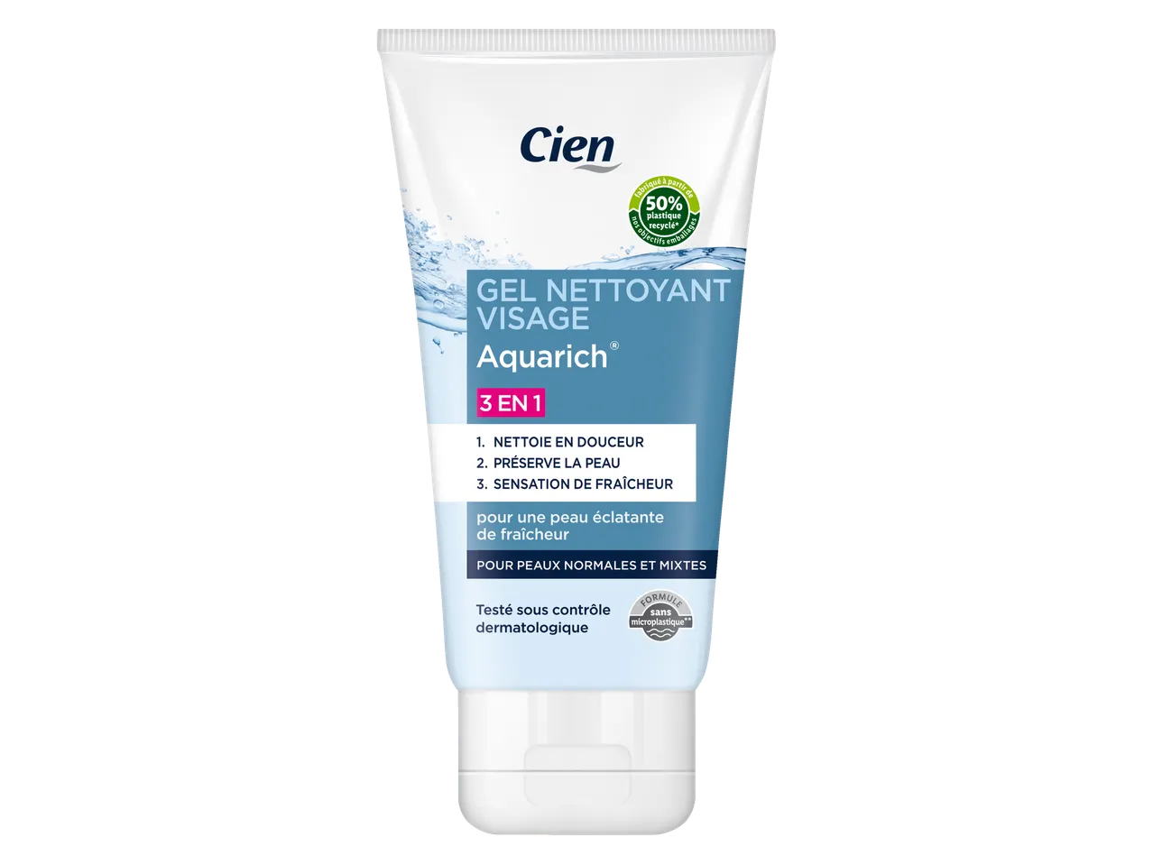 Gel nettoyant visage Cien Aquariich pour peaux normales et mixtes.
