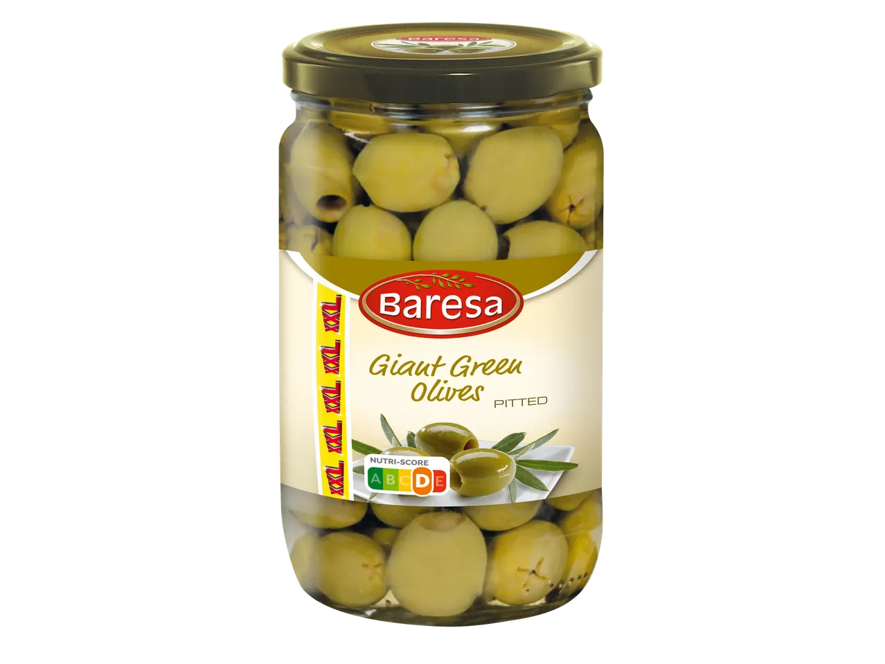 Barresa ontpitte grote groene olijven in een pot.