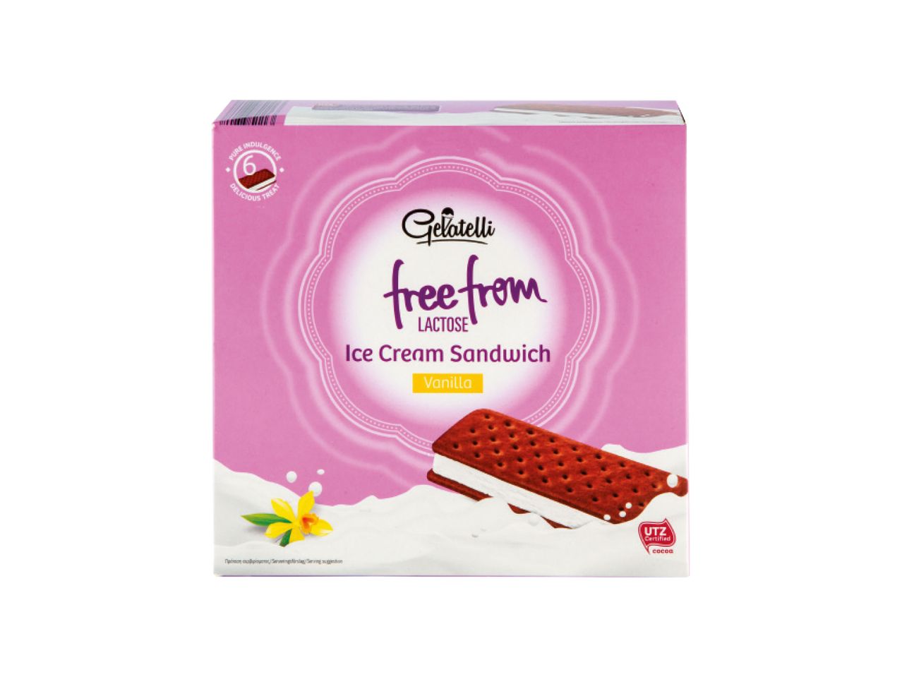 Gelatelli lactose-free vanilla ice cream sandwiches.