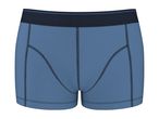 Blue men's boxer briefs with a dark blue waistband and visible stitching.