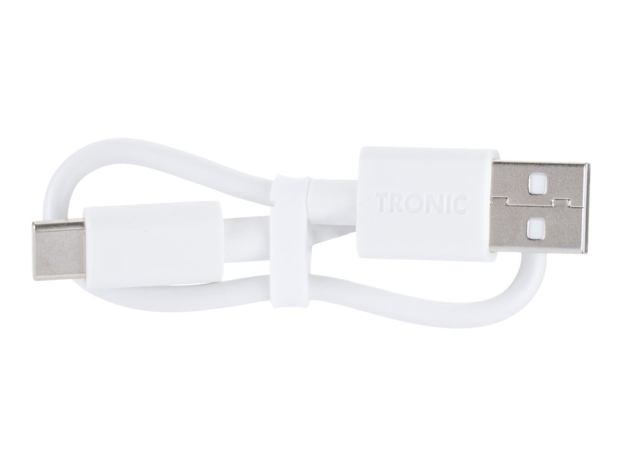 White TRONIC USB-C to USB-A charging cable, neatly coiled.