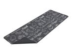 Dark grey kitchen runner rug with white vegetable illustrations and names