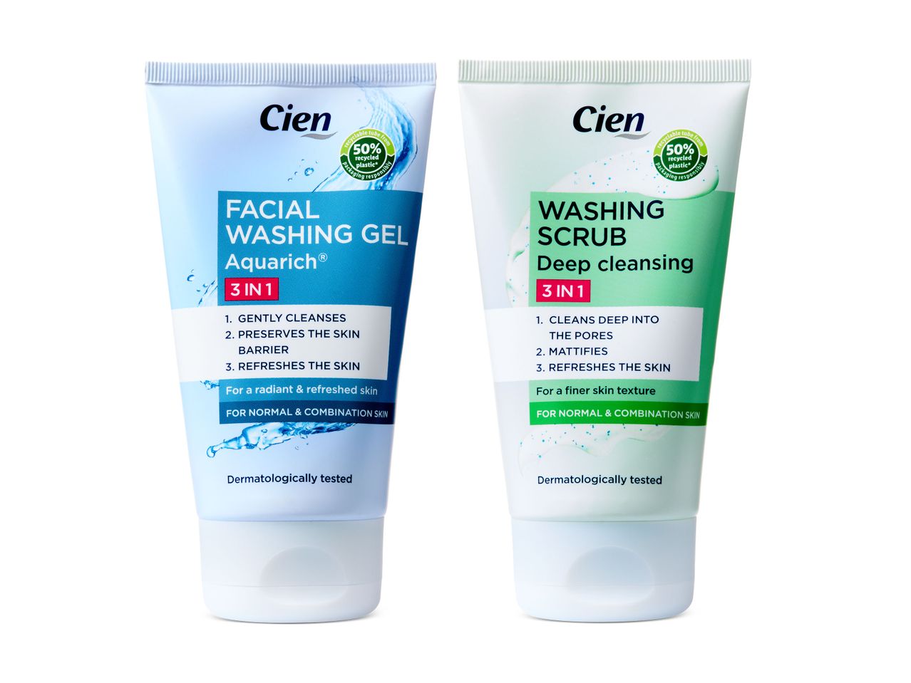 Cien gezichtsreinigingsgel en scrub: diepe en milde reiniging.