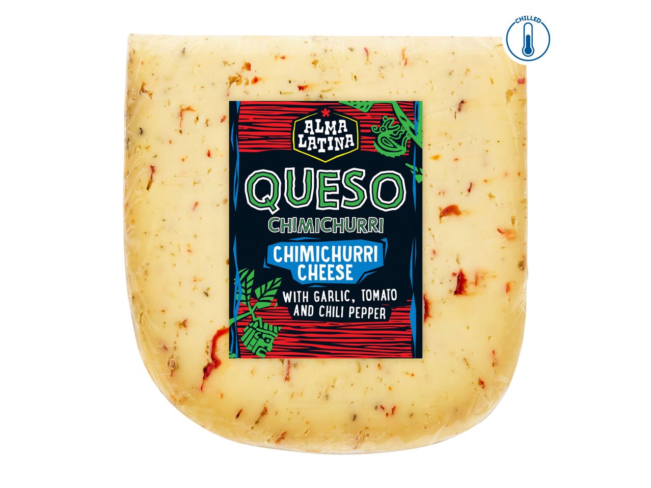 A block of Boar's Head Queso Chihuahua cheese with herbs and chili flakes.