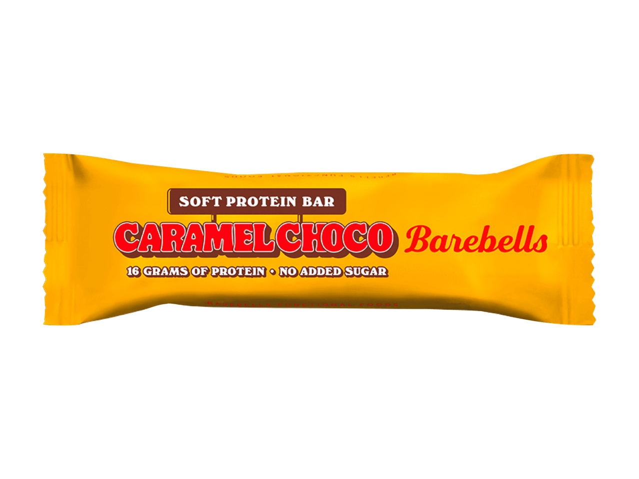 Barre protéinée molle saveur caramel choco, 16 grammes de protéines, sans sucre ajouté.