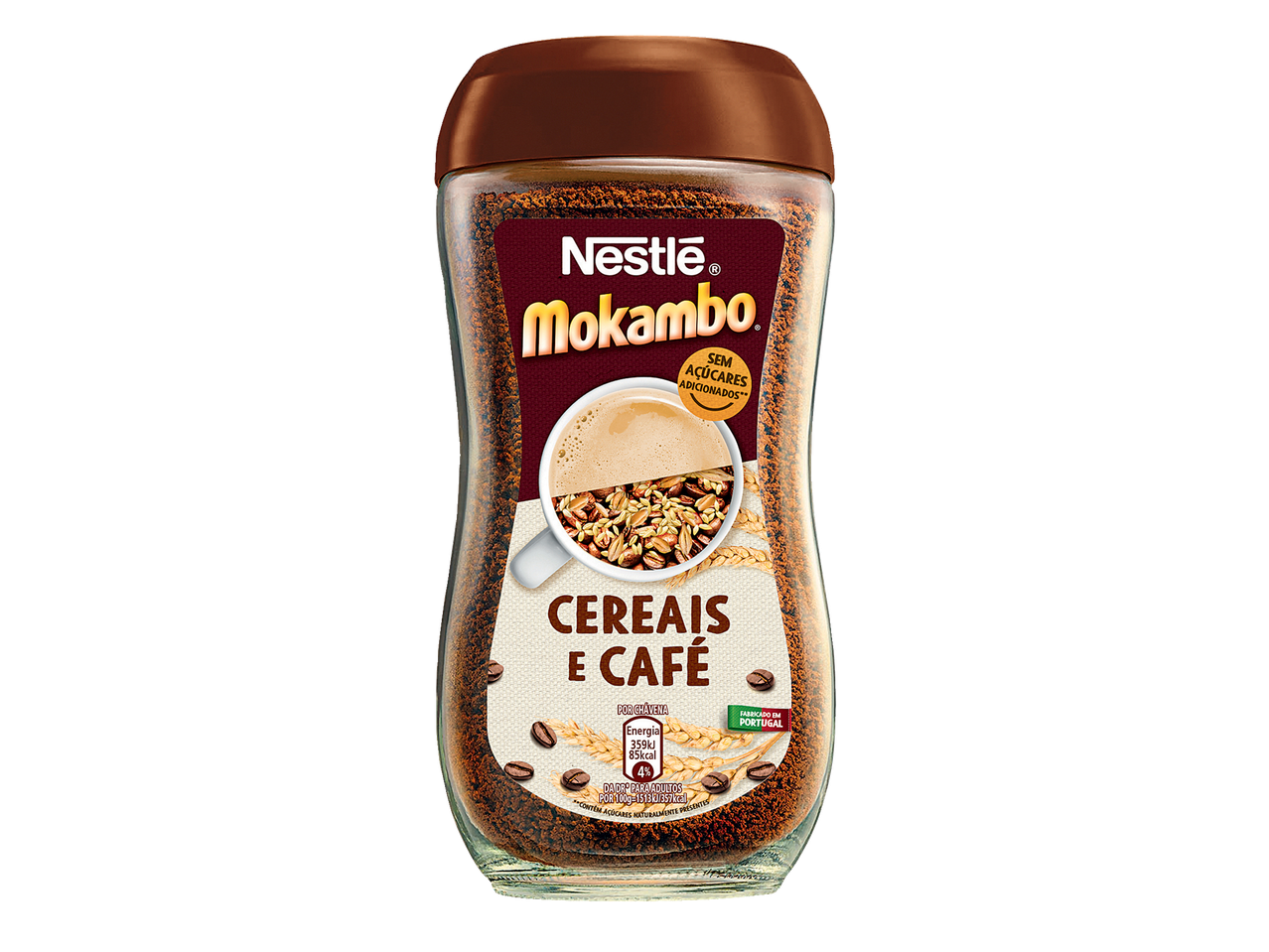 Café instantâneo Nestlé Mokambo com cereais.