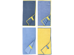 Conjunto de quatro panos de microfibra W5 em azul e amarelo, com diferentes texturas.