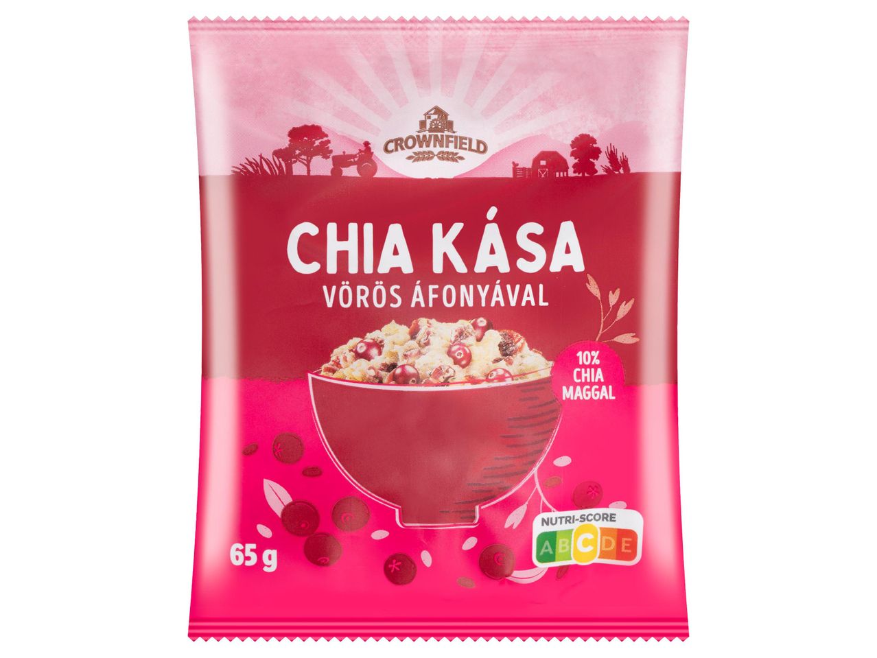 Crownfield Chia Kása vörös áfonyával, 65g-os tasak.