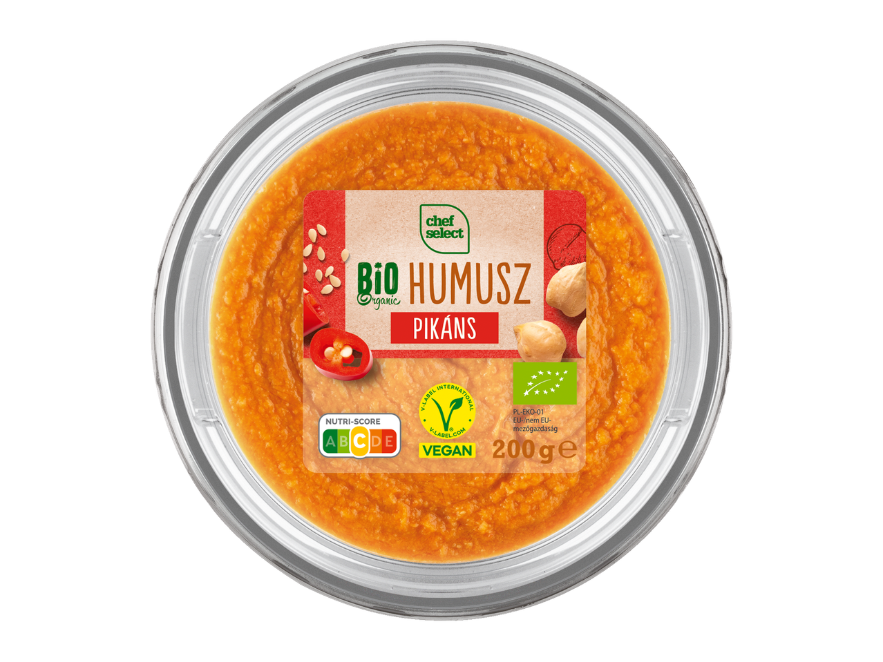 Chef Select Bio Hummus, csípős, vegán, 200g.