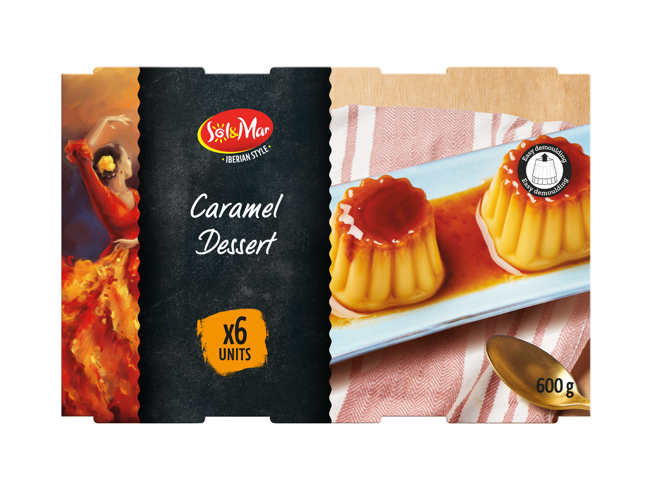 SOL & MAR Flan Caramel verpakking met 6 stuks en totaal 600g