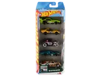 5 Hot Wheels Retro Racers automobiliukų rinkinys įvairiomis spalvomis.