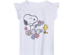 Λευκό μπλουζάκι με Snoopy και ρυχάκια στα μανίκια.