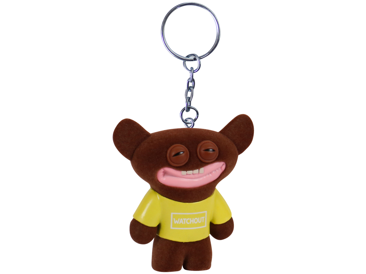 Fuggler sleutelhanger met bruin figuur in geel WATCHOUT-shirt