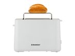 A white Breville toaster with a bun on top.
