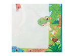 Dinosaur-themed drawing board with a green T-Rex, blue dinosaur, and brown dinosaur.