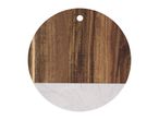 Round wooden and marble cutting board with a hole for hanging