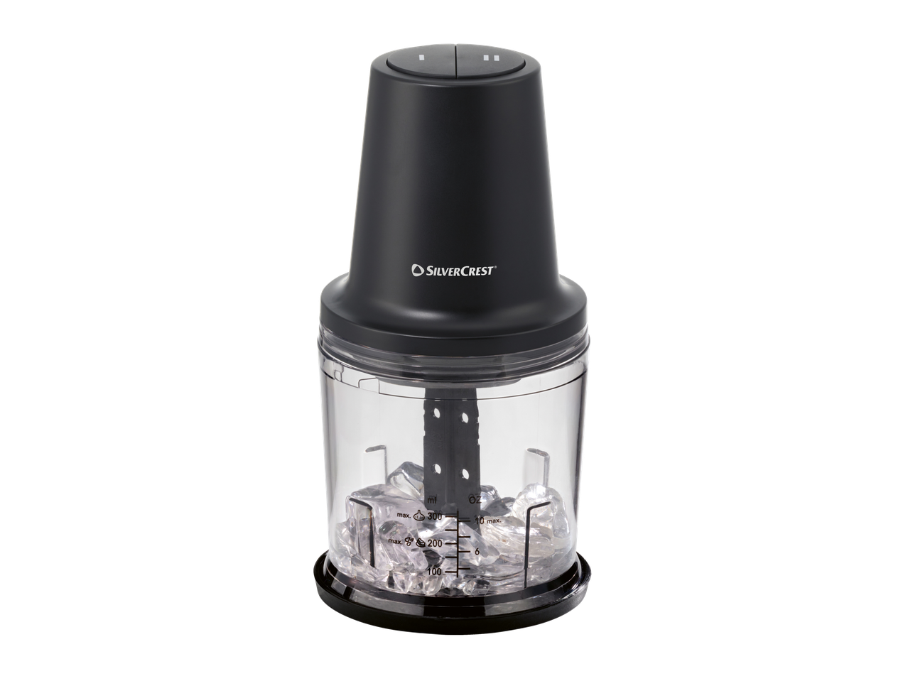 Picador multifuncional Silvercrest® com gelo numa taça transparente