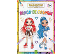 Livro de colorir Rainbow High com duas bonecas, de cabelo vermelho e azul, e texto 'Bloco de Colorir'.