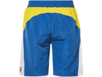 Shorts azul e amarelo com listras laterais brancas e logo Lidl.