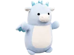 Light blue dragon plush toy with sparkly wings and back spikes, and a white belly.