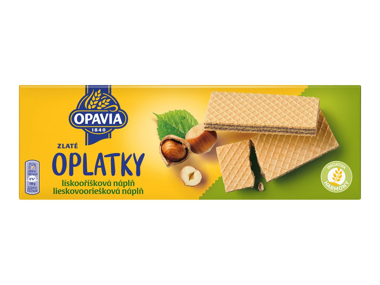 Opavia Zlaté Opłatky: vafle s náplní z lískových oříšků.