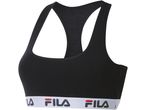 Black Fila branded sports bra with racerback style.