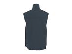Back view of a dark blue sleeveless vest with a high collar.