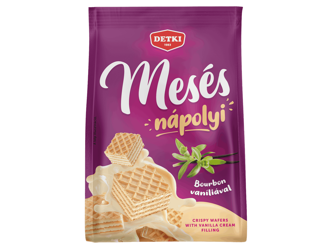 Vaníliás krémmel töltött ropogós nápolyi lila csomagolásban.