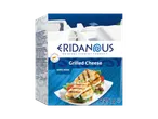 Eridanous Halloumi Cheese with Mint packaging, featuring grilled cheese on bread with tomatoes and olives.