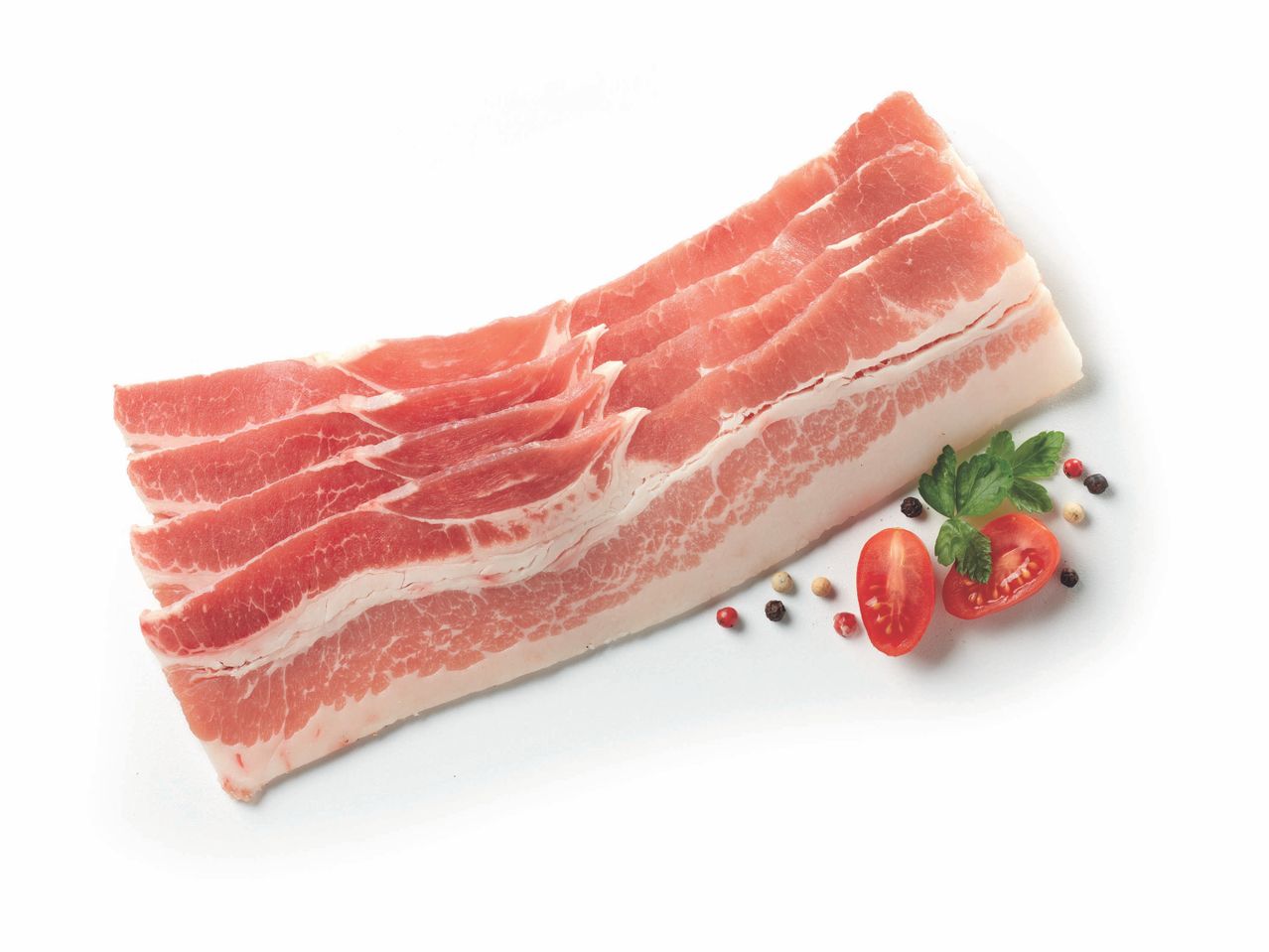 Sliced streaky bacon ready for cooking.
