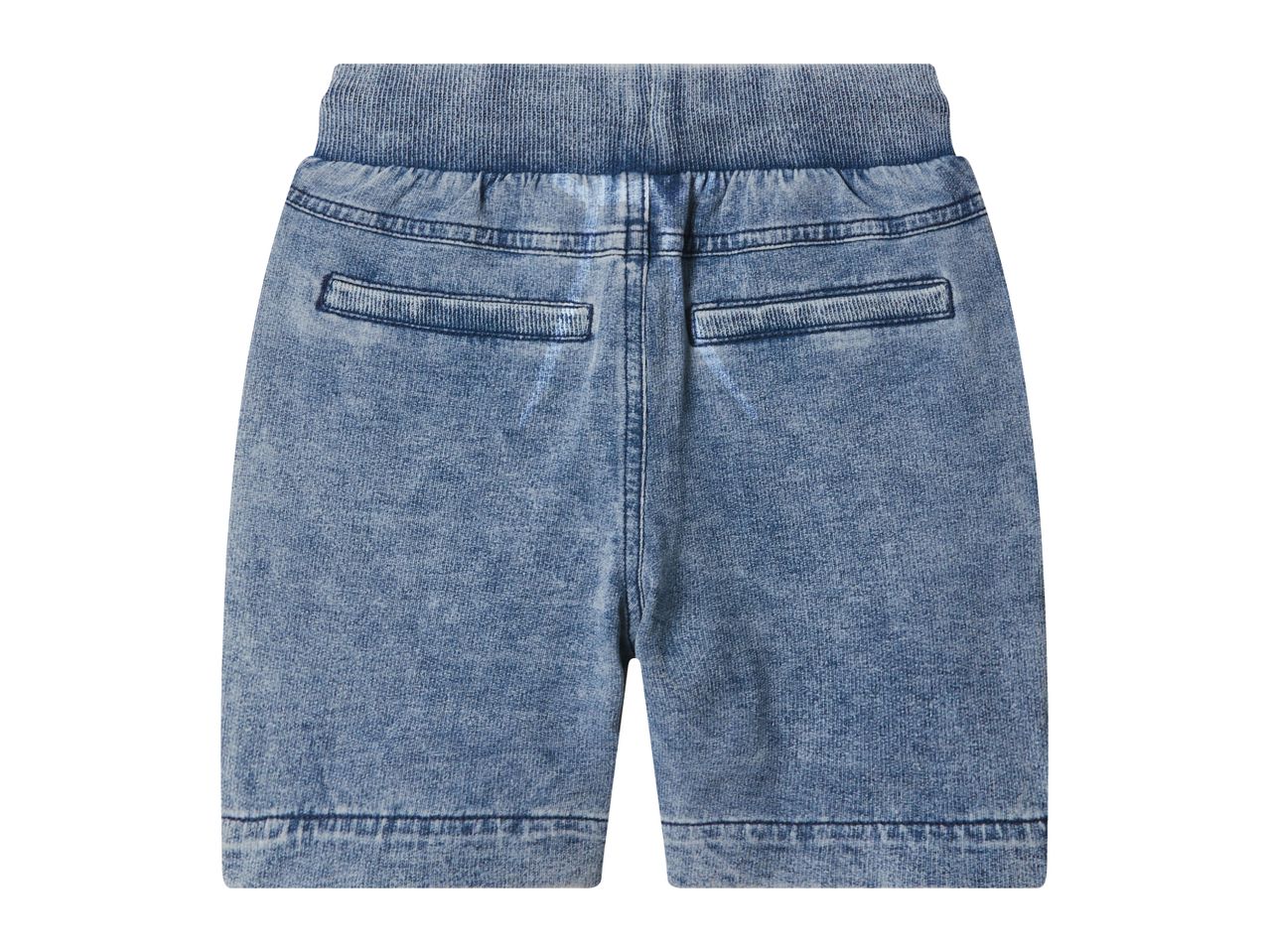Blue denim shorts with an elasticated waistband and two back pockets.