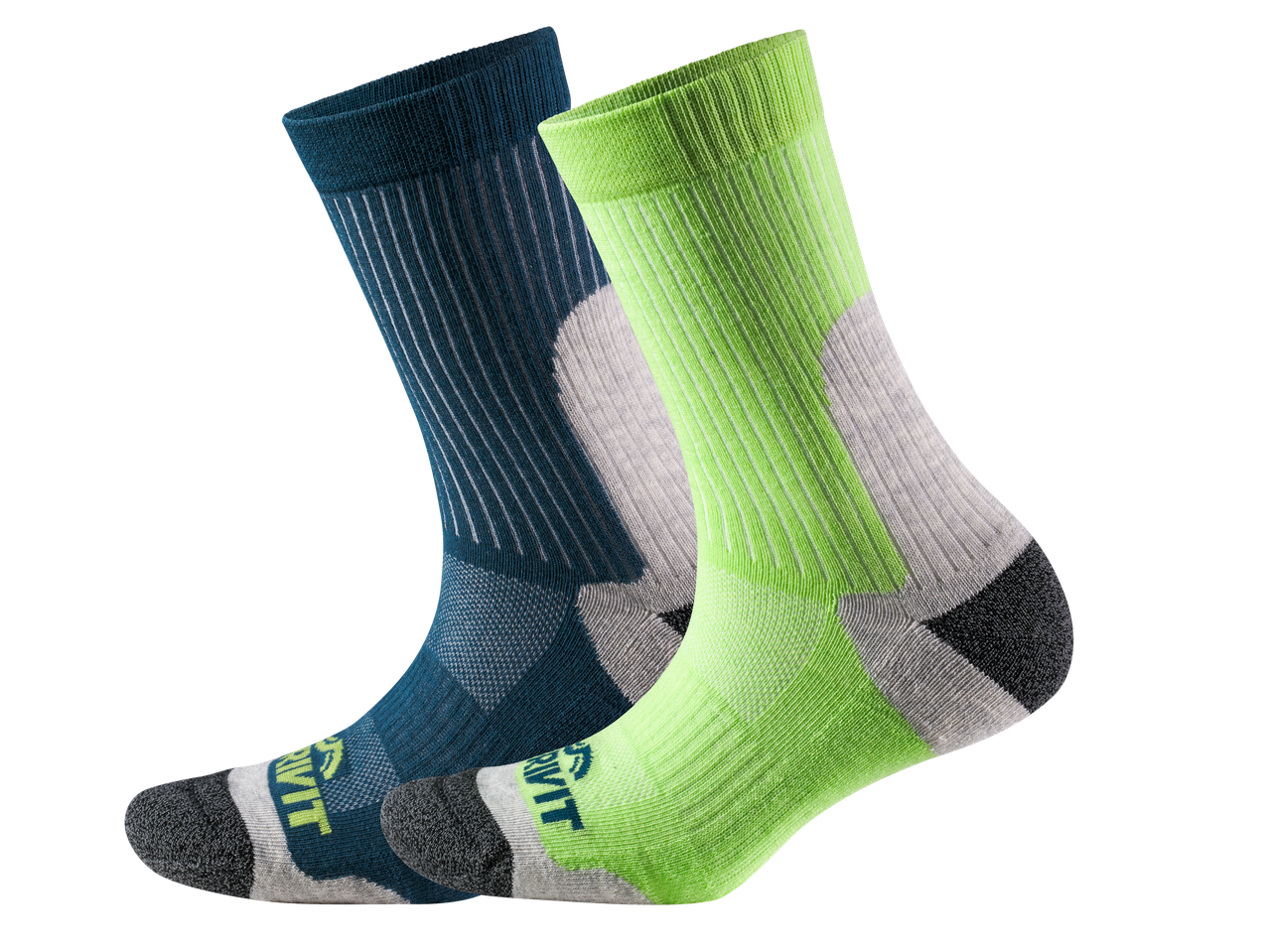 CRIVIT, 2 paari funktsionaalseid sokke: rohelised ja tumesinised.