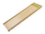 Wooden ramp with a green bar at one end, angled for play