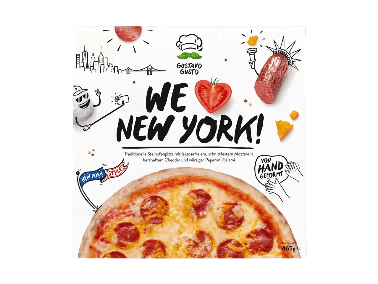 Pizza au pepperoni, cheddar et mozzarella, sur le thème de New York.