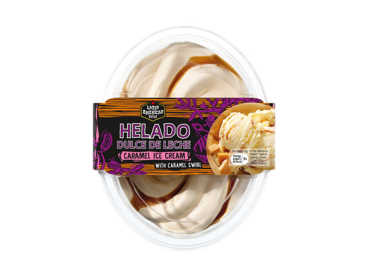 Helado Dulce de Leche Caramel Ice Cream with Caramel Swirl, Latin American style.