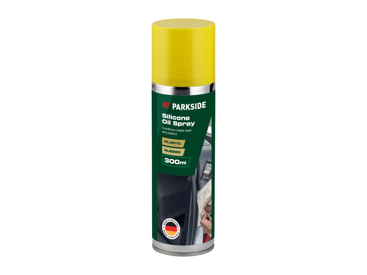 Parkside Silicone Oil Spray (300ml) conditions rubber seals and plastics.