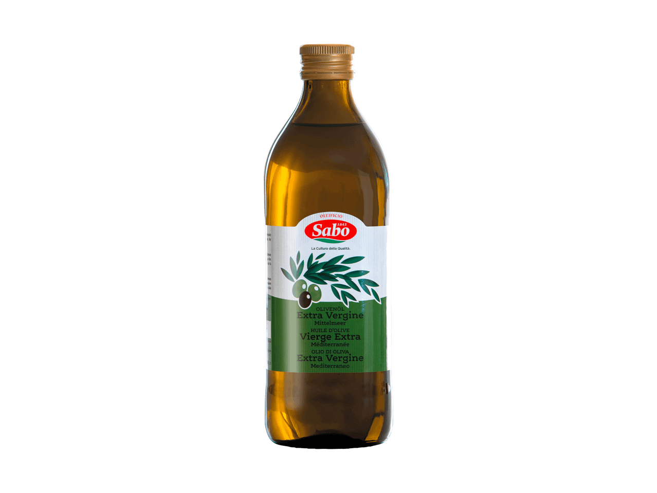 Flasche mediterranes natives Olivenöl extra auf schwarzem Hintergrund.
