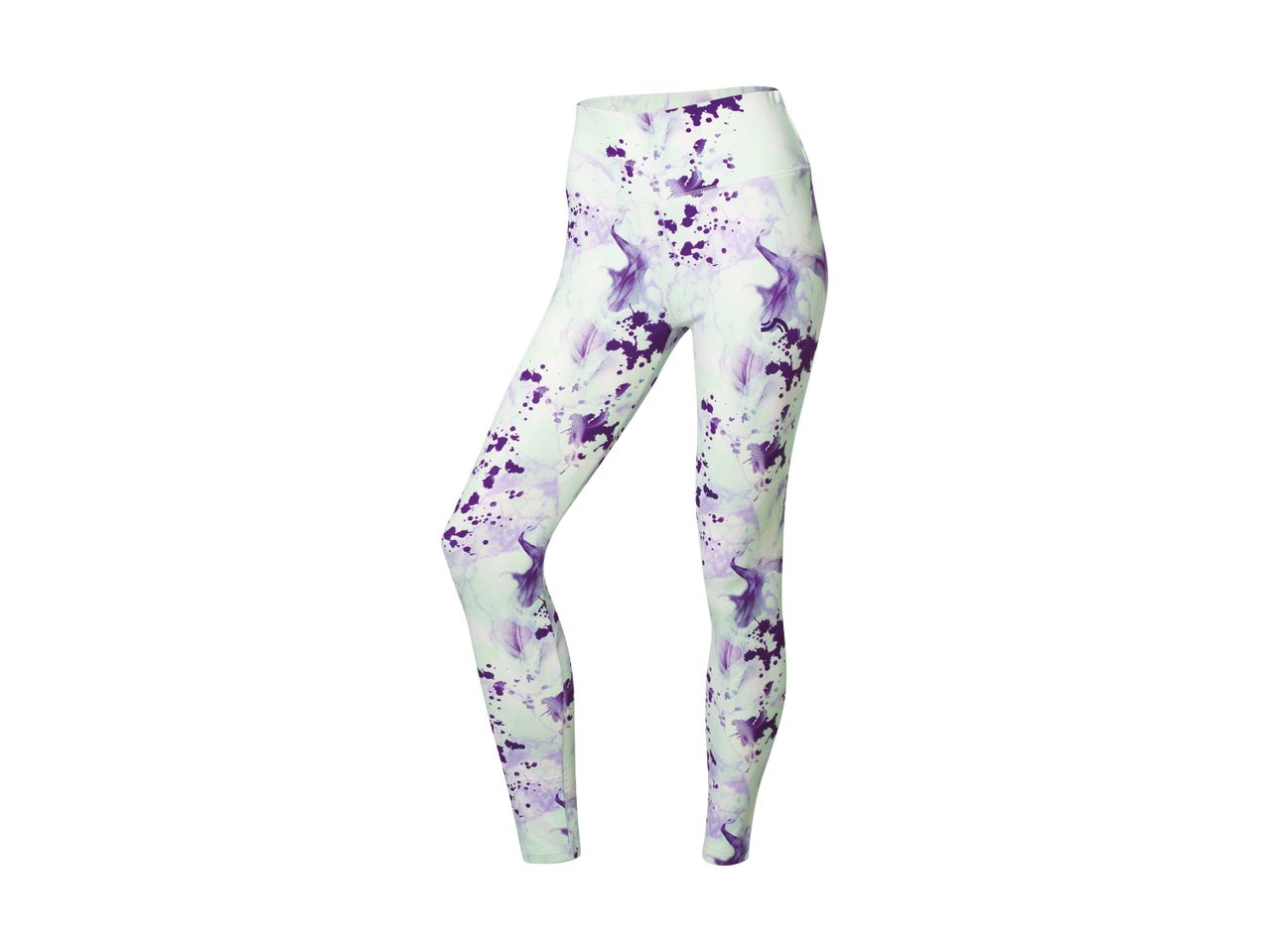 Light green leggings with a purple splatter pattern