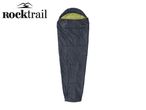 Rocktrail sleeping bag, dark gray with a lime green hood lining.