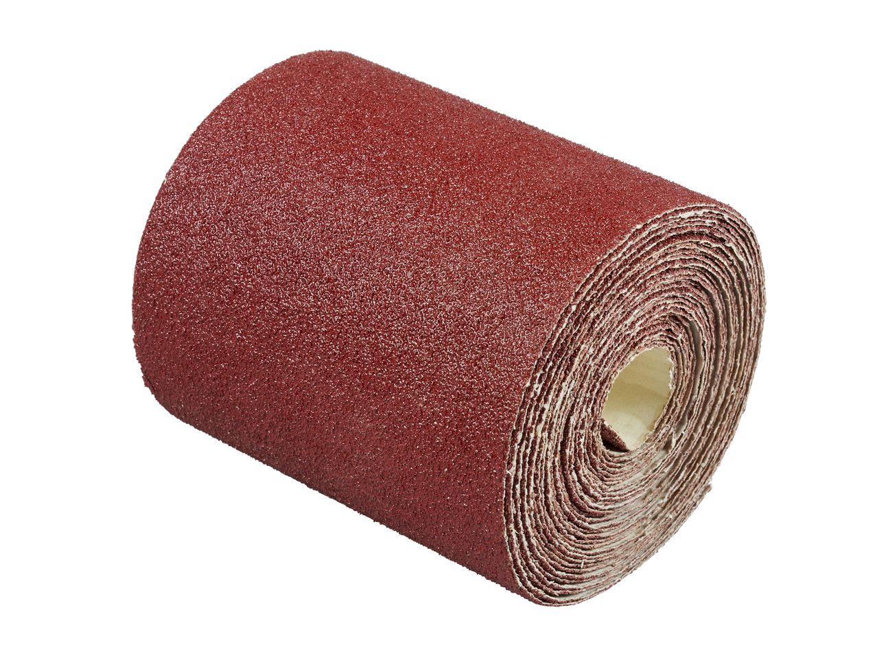 Csiszolópapír tekercs, piros színű, fekete háttér előtt.