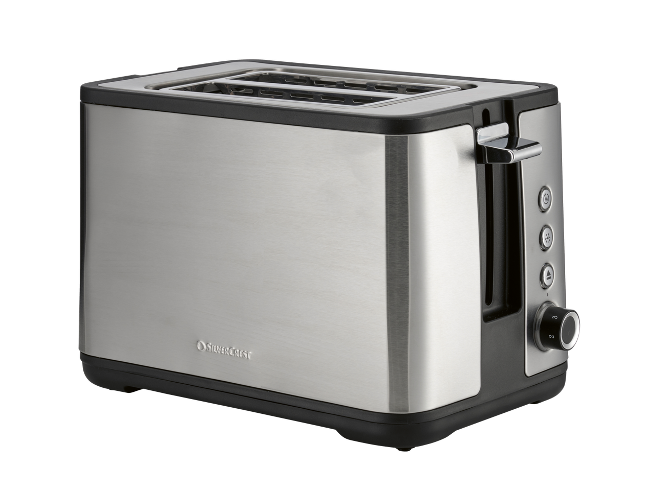 Тостер SilverCrest с две отделения от неръждаема стомана с бутони и контролен диск.